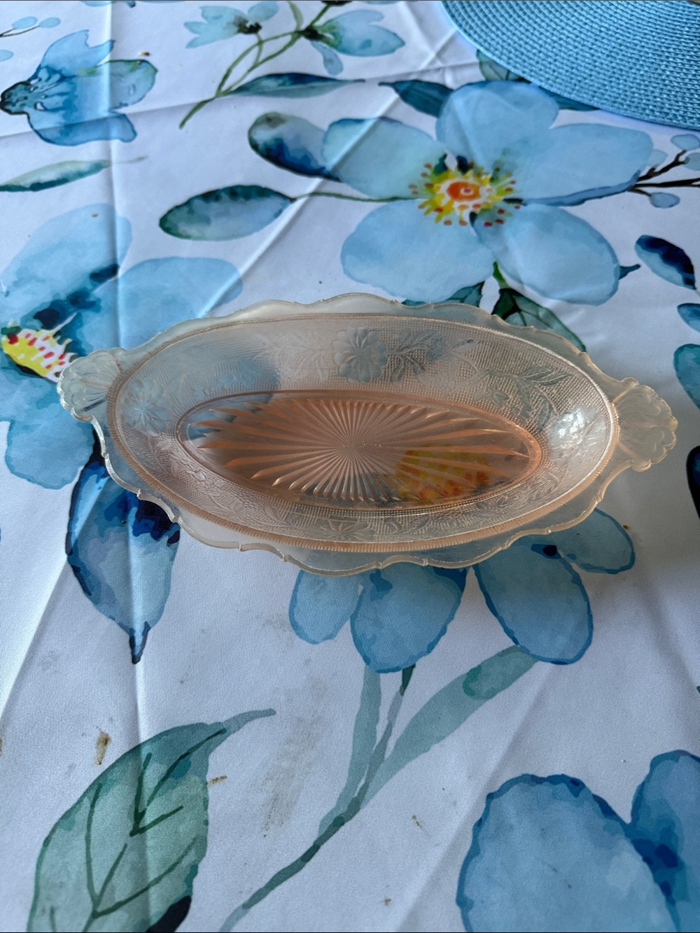 Depression Era Pink Pressed Glass Oval Serving Dish